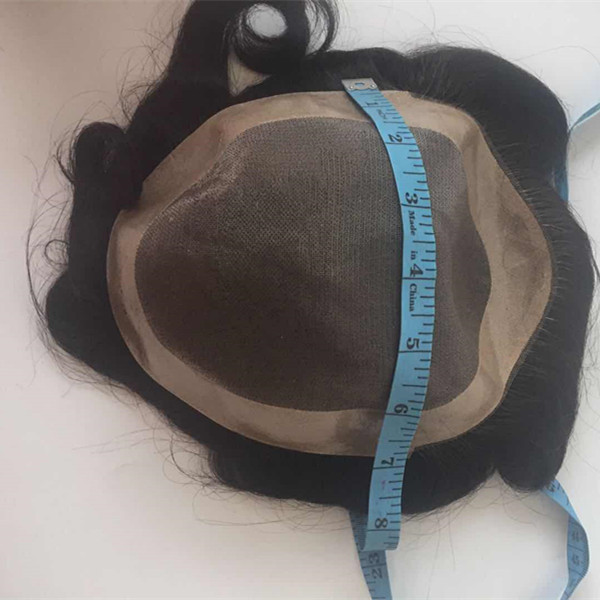 Human Hair Toupee for Men Mono Top with PU Skin around Mens Hair Piece Replacement System Dark Brown YL356